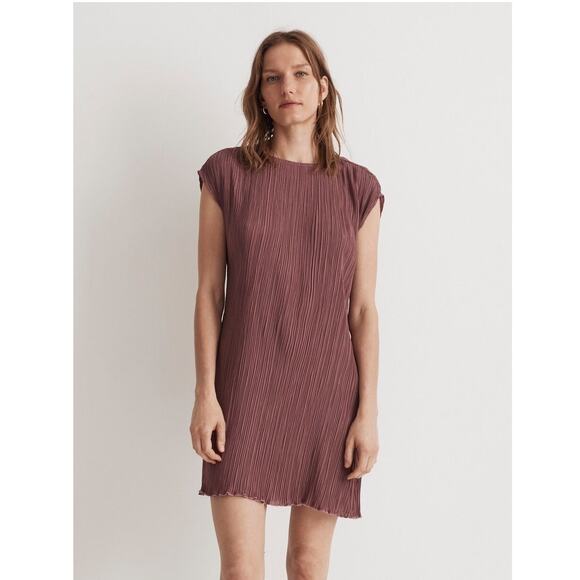 NWT Madewell Plissé Mini Tee Shift Dress, Pressed Grape Purple Mauve, 14 - Picture 1 of 7